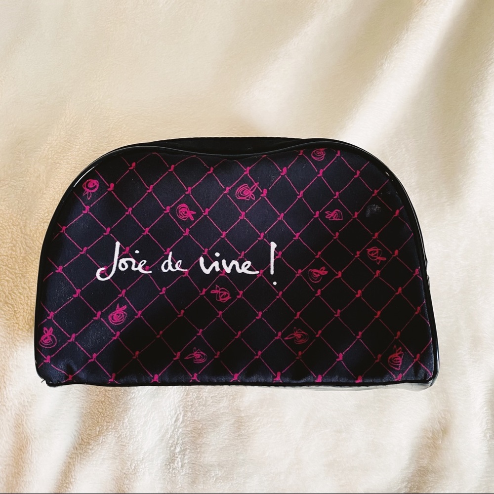 NEW Lancome Joie de Vivre Black Fuchsia Makeup Cosmetic Zip Bag Small